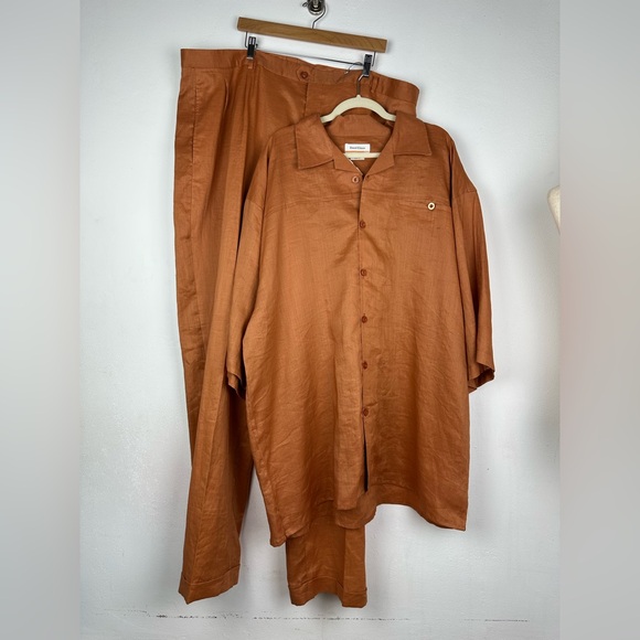 Daniel Ellissa 100% Linen Short Sleeve Men’s Top 4XL Pants 48x34 Rust Suit Set - Picture 1 of 16